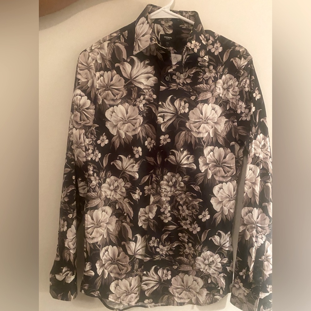 Express Black and White Floral Shirt